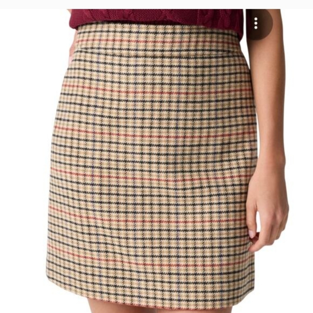 J.Crew Plaid wool-blend A-line mini skirt 00 Bk389